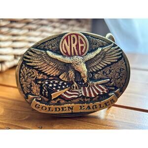 Vintage NRA Golden Eagles Solid Brass Belt Buckle USA Limited Edition Eagle